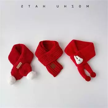 Детский красный шарф осенне-зимний детский вязаный теплый крестообразный шарф китайский новогодний праздничный красный шейный платок