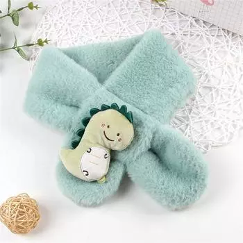 Детский красочный осенне-зимний шарф, меховой плюшевый однотонный шарф, шарф с маленьким динозавром зелёный