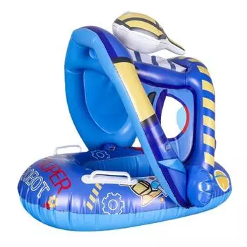 Детский круг для плавания с защитой от солнца, надувной круг для плавания, съемный для использования в качестве приспособления для плавания с сиденьем для плавания, игрушка-обруч для плавания с 6 месяцев 70*55*70cm синий