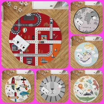 Детский круглый ковер с 3D принтом, мягкий противоскользящий детский ковер, хлопковый машинный ковер, тонкая основа, забавные узоры, можно стирать