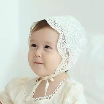 Детский кружевной чепчик Ujuai Roel, 17 х 19 см, цвет слоновой кости, Популярная детская одежда в Корее