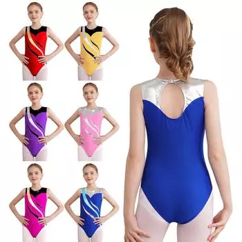 Детский купальник без рукавов для фигурного катания, акробатики, йоги, лоскутный костюм контрастного цвета для девочек, художественная гимнастика, костюм для выступлений 3-4 Years красный