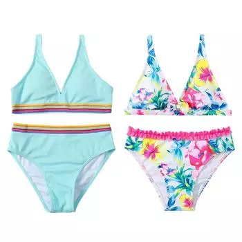 Детский купальник-бикини для девочек, бюстгальтер и трусы, детский купальник из двух частей 160