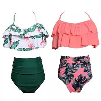 Детский купальник-бикини с лямкой на шее и рюшами, укороченный топ с открытой спиной и подтяжками, трусы с высокой посадкой, комплект из двух предметов для купания 140