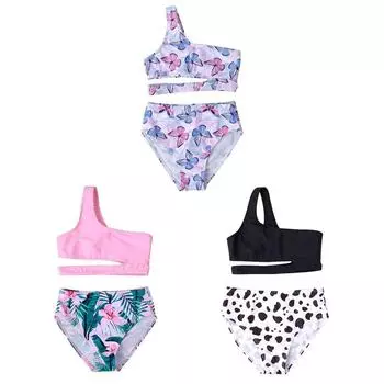 Детский купальник, детский купальник, бикини с высокой талией, купальник с рукавами на одно плечо, детский купальник для девочек от 1 до 5 лет 90