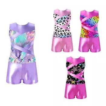 Детский купальник для балета и танцев для девочек, гимнастическое боди без рукавов с шортами, одежда для катания на сцене, танцевальная одежда, спортивная одежда, купальники 3-4 Years лавандовый