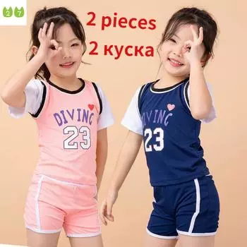 Детский купальник для девочек 5-10 лет, купальник, весенняя одежда, два костюма 6-10years
