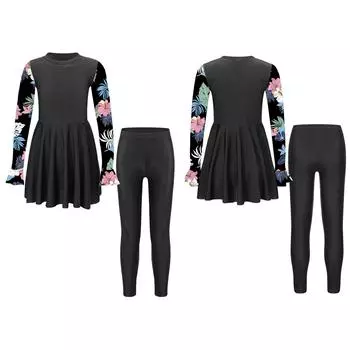 Детский купальник для девочек, защитная одежда для всего тела, хиджаб, консервативное буркини, солнцезащитная пляжная одежда 11-12 Years чёрный