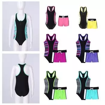 Детский купальник из 2 предметов для девочек, комбинезон без рукавов с круглым вырезом и эластичной резинкой на талии, комплект шорт для мальчиков 3-4 Years мятный зеленый