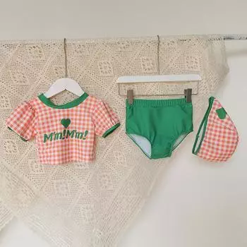Детский купальник из двух предметов для девочек, милый модный купальник в американском стиле, комплект шляпы для детей, летняя дорожная пляжная одежда для девочек S оранжевый