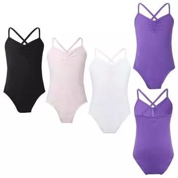 Детский купальник на бретельках для девочек, цельный боди с перекрещивающейся спиной для балета, танца, гимнастики 3-4 Years фиолетовый