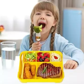 Детский ланч-бокс Bento, герметичный контейнер для закусок для малышей с 6 отделениями и столовыми приборами, лоток для льда, не содержащий бисфенол-А, герметичный контейнер для хранения продуктов