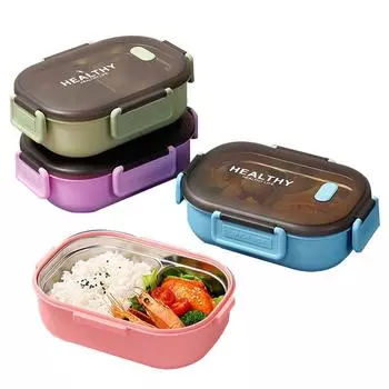 Детский ланч-бокс из нержавеющей стали с отделением для фруктов Bento Box, портативный контейнер для еды для школьников, любителей кемпинга, пикников синий