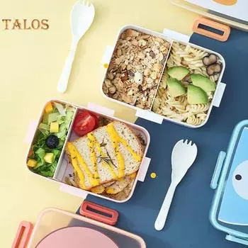 Детский ланч-бокс с двумя отделениями, термостойкий, отличный мультяшный принт для студентов, для офисной леди жёлтый