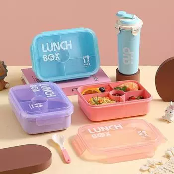 Детский ланч-бокс с кружкой, переносной ланч-бокс с приборами, школьный ланч-бокс, контейнер для еды, пригодный для разогрева в микроволновой печи розовый