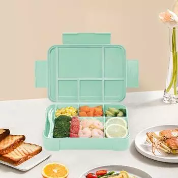 Детский ланч-бокс Yousheng Bento объемом 1330 мл с 6 отделениями, герметичный ланч-бокс для столовых приборов, коробки для закусок для школы, детского сада, контейнер для приготовления еды для взрослых светло-зеленый