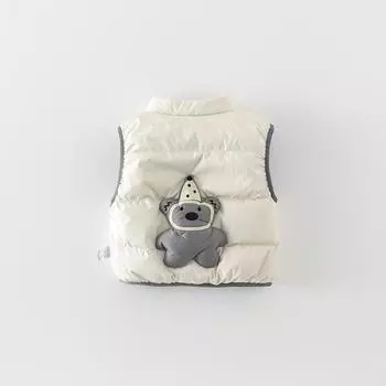 Детский легкий пуховый жилет - модный и теплый для мальчиков (Осень/Зима 2024) бежевый