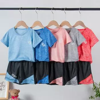 Детский летний быстросохнущий сетчатый костюм с короткими рукавами для мальчиков, спортивная одежда для девочек 100cm