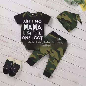 Детский летний комплект из 3 предметов: футболка с буквенным принтом и камуфляжные штаны в европейском и американском стиле 80 cm камуфляжный