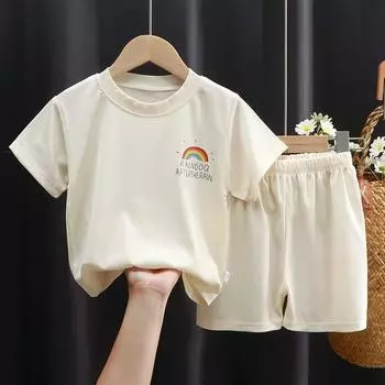Детский летний комплект из двух предметов Ice Silk: Топ с короткими рукавами и шорты для мальчиков и девочек 80cm (Height 73-80cm)