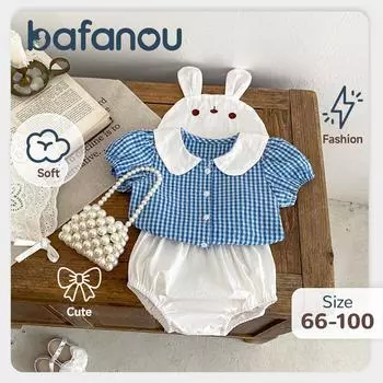 Детский летний комплект одежды из 2 предметов для девочек, топ в клетку, однотонные шаровары, симпатичные комплекты одежды для маленьких девочек, bafanou 23164 66cm(3-6M) синий/белый