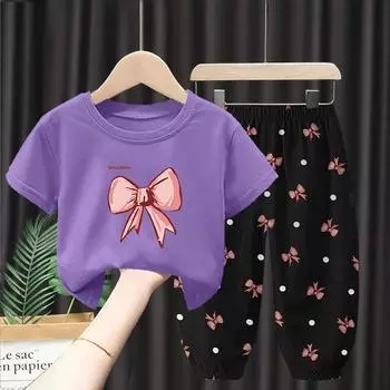 Детский летний костюм для отдыха с героями мультфильмов, тонкий срез, футболка с короткими рукавами + антимоскитные штаны, комплект из двух предметов 140 белый