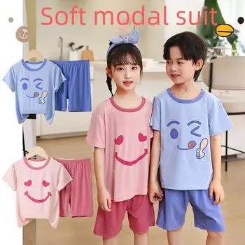 Детский летний пижамный комплект Ice Silk - легкий с короткими рукавами и шортами для мальчиков и девочек 90 cm