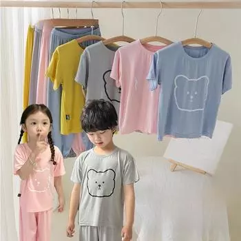 Детский летний пижамный комплект Ice Silk - топы с короткими рукавами и брюки для мальчиков и девочек 100cm розовый