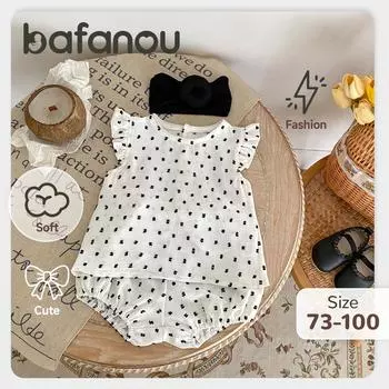 Детский летний топ с рукавами-крылышками, повседневные шорты для маленьких девочек, комплекты одежды в горошек bafanou 66147 73cm(6-12M) белый/чёрный