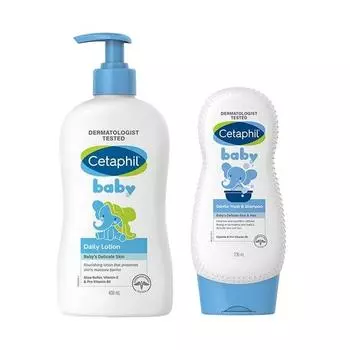 Детский лосьон Cetaphil Baby Daily Lotion, 400 мл и Детский гель для умывания и шампунь Cetaphil Baby Gentle Wash, 230 мл (Упаковка из 2 шт.)