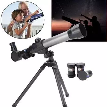 Детский лунный телескоп, комплект телескопа для начинающих астрономов, 40x, детские и взрослые, 60 мм, космические астрономические телескопы, портативный дорожный телескоп, свободный размер серый