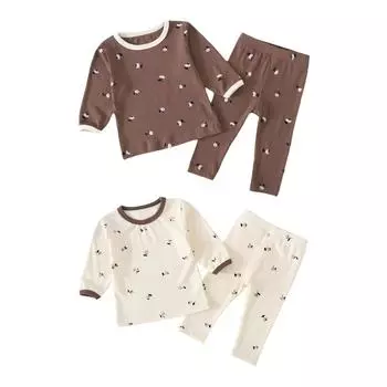 Детский маленький костюм с цветочным принтом, футболка с круглым вырезом и длинными рукавами + леггинсы, хлопковый детский костюм 73