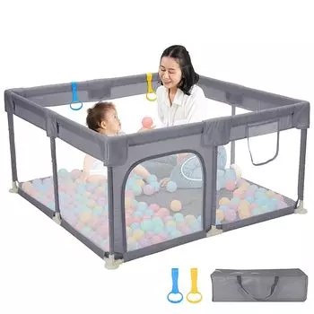 Детский манеж Dripex с мелкой сеткой 127x127x68 см, квадратный, моющийся, компактный, круглый, с дверцей, детский забор, отдельно стоящий, с противоскользящим покрытием, легко собирается