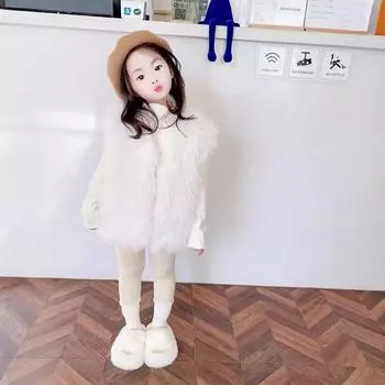 Детский меховой жилет для девочек, осенне-зимний меховой жилет, новый зарубежный стиль, модный универсальный хлопковый жилет 100cm слоновая кость