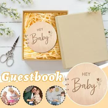 Детский мемориальный альбом из цельного дерева Креативный детский крещение Деревянная обложка Книга сообщений для ванны Книга сообщений One Size
