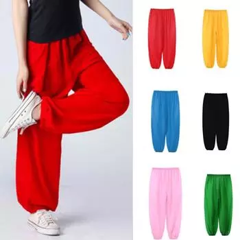 Детский мешковатый танцевальный костюм для девочек и мальчиков, шаровары, брюки, брюки 150 красный