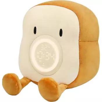 Детский милый цифровой будильник с ночным светом, плюшевый тост без тикания для детской комнаты, спальни, функция повтора, перезаряжаемый через USB 23*16.5*12cm,Round eyelet жёлтый