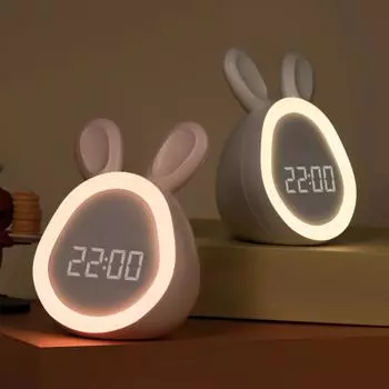 Детский милый кролик будильник 12/24 ч с ночным светом плавная регулировка яркости функция повтора будильник для мальчиков и девочек белый