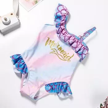 Детский милый модный цельный купальник с русалкой, купальный костюм с рюшами для девочек, бикини для малышей, купальный костюм, монокини с горячими источниками, купальный костюм для детей S