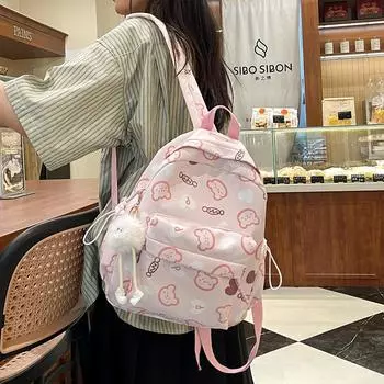 Детский милый рюкзак для кампуса, маленький рюкзак с медведем и мультяшным принтом, студенческая школьная сумка для девочек розовый