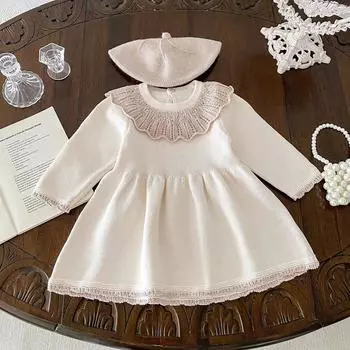 Детский милый вязаный свитер с длинными рукавами, стильное платье принцессы 100 бежевый