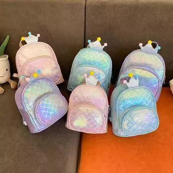 Детский мини-рюкзак, кошелек, милые блестящие школьные сумки для детей, кожаные рюкзаки для девочек S фиолетовый