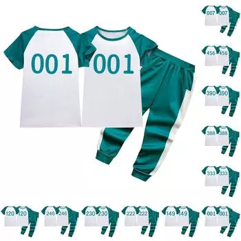 Детский модный комплект из свободного топа с круглым вырезом и короткими рукавами, повседневные брюки 160 синий