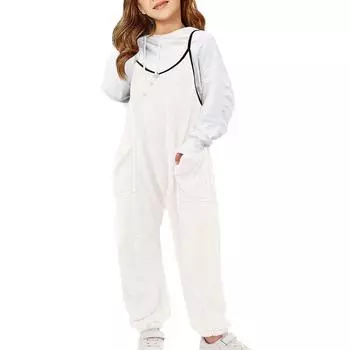 Детский модный толстый плюшевый однотонный комбинезон без рукавов на бретельках 120 бежевый