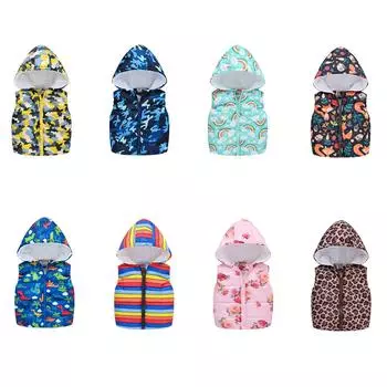 Детский модный жилет, новый осенне-зимний жилет с капюшоном для мужчин и девочек, теплая детская куртка без рукавов 90cm