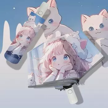 Детский мультяшный автоматический противооткатный зонт со светоотражающей полосой для защиты от солнца и дождя