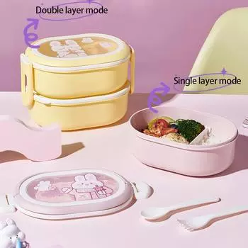 Детский мультяшный милый бенто-бокс с 2 отделениями Ланч-бокс Открытый контейнер для еды фиолетовый