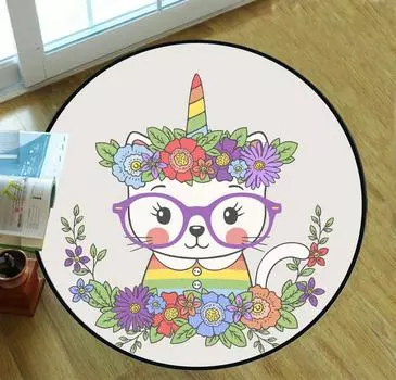 Детский мультяшный ползающий напольный коврик для гостиной, коврик с изображением кошки, круглый ковер с изображением животных, единорог, домашний коврик для спальни 40