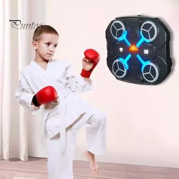 Детский музыкальный боксерский тренажер, настенная игрушка-мишень для ударов с перчаткой, совместимый с Bluetooth, домашний тренажер для бокса чёрный