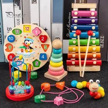 Детский музыкальный инструмент деревянный ксилофон скручивающийся червяк радуга башня часы форма блок сортировка игра для малышей мальчики девочки развивающий инструмент игрушка C